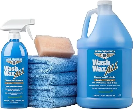 Wet or Waterless Wash Wax Kit 144oz UV Protection. Cleans, Protects, and Shines. Aircraft Quality Just Spray On and Wipe Dry