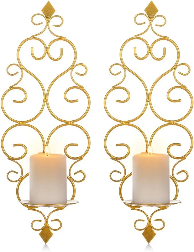 Sziqiqi Candle Sconces Wall Decor Set of 2 Decorative Gold Wall Mounted Candle ...