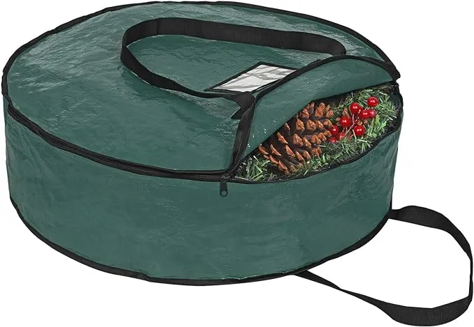 ProPik Christmas Wreath Storage Bag 30" - Garland Holiday Container with Tear Resistant Material - Featuring Heavy Duty Handles and Transparent Card Slot - 30” X 7” (Green)