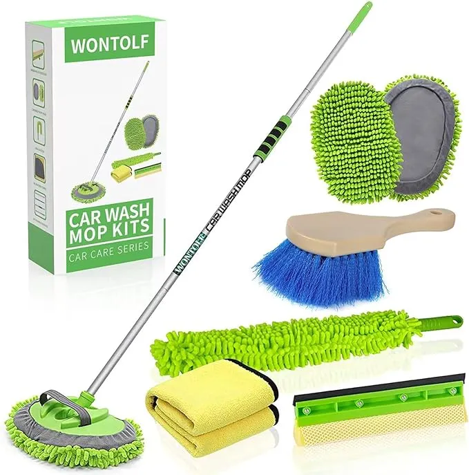 Wontolf 62" Car Wash Brush w/ Long Handle Chenille Microfiber Car Wash Mop Mitt Car Washing Brush Cleaning Kit Windshield Window Squeegee Car