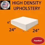 FoamRush 6" H x 24" W x 24" L Upholstery Foam Cushion High Density (Chair Cushion Square Foam for Dinning Chairs, Wheelchair Seat Cushion Replacement)