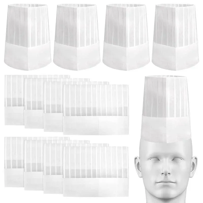 Bignc 12 Pack Disposable 9" Paper Chef Tall Hat for Food Restaurants, Home Kitchen, School, Classes, Catering Equipment or Birthday Party White