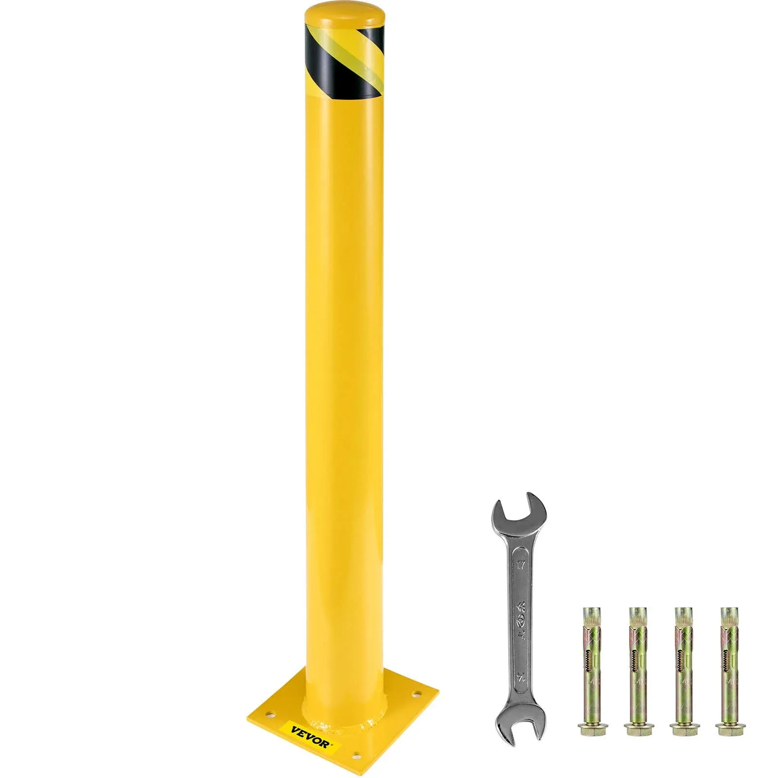 VEVOR 42 in. H x 4.5 in. Dia Safety Bollard Yellow Steel Safety Barrier with 4 ...