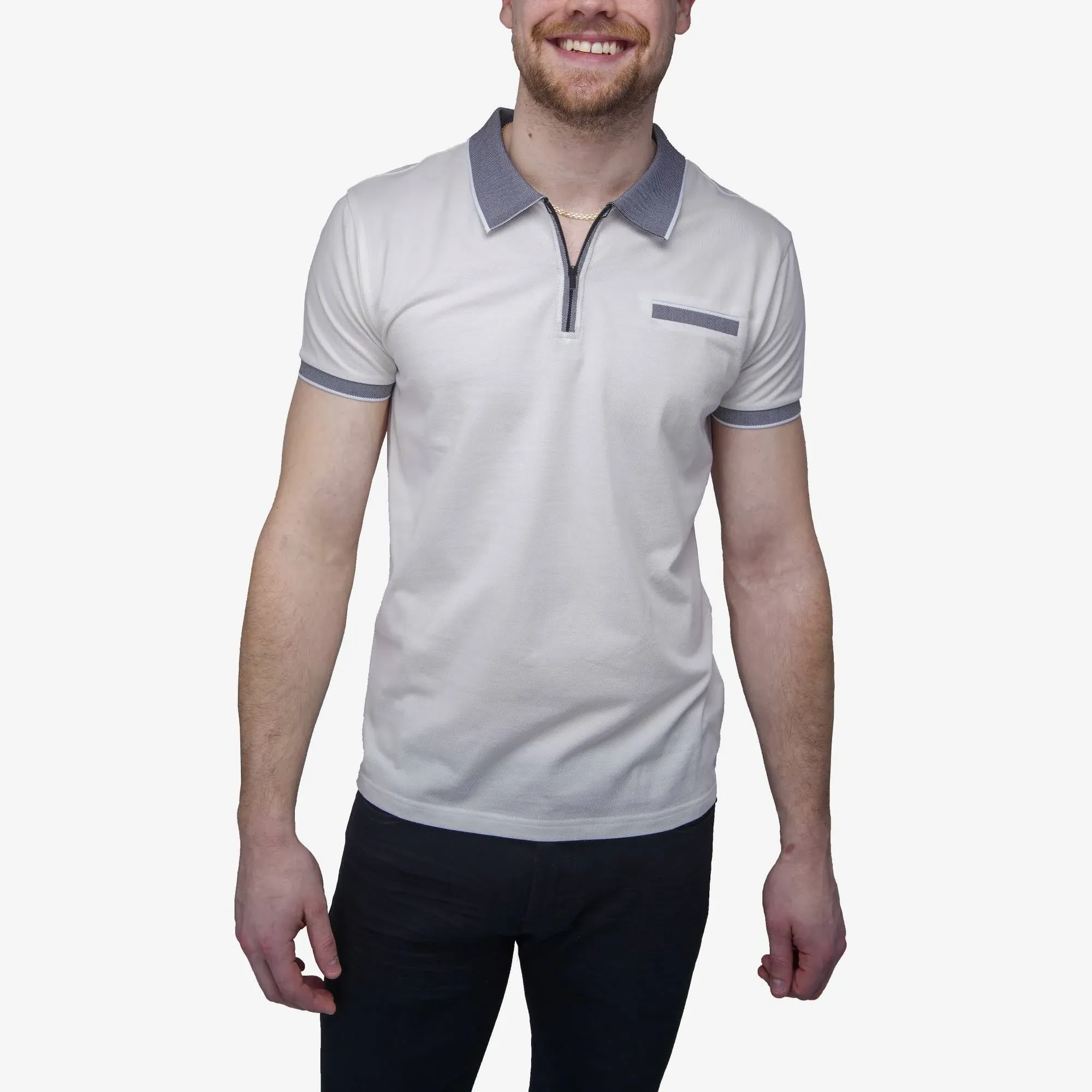 x Ray Men's Short Sleeve Zip-Neck Polo in White/Black Size XX-Large