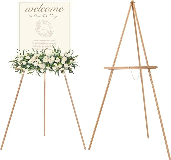 MEEDEN Beech Wood Display Wedding Easel Stand, Max Height 64'' Holds Up to 40"/11lb, Walnut Wooden A-Frame Tripod Studio Artist Floor Easel for Wedding Sign, Poster, Canvas, Show, Presenting