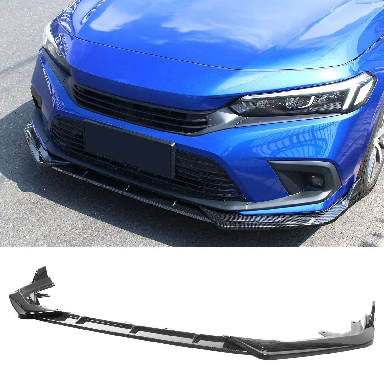 FREEMOTOR802 Front Bumper Lip Splitter Air Dam Chin Spoiler, Fits 2022-2024 Honda Civic 11th Gen Sedan & Hatchback, Carbon Fiber Print PP 3PCS Underbody Front Lip Spoiler Lower Guard Protector