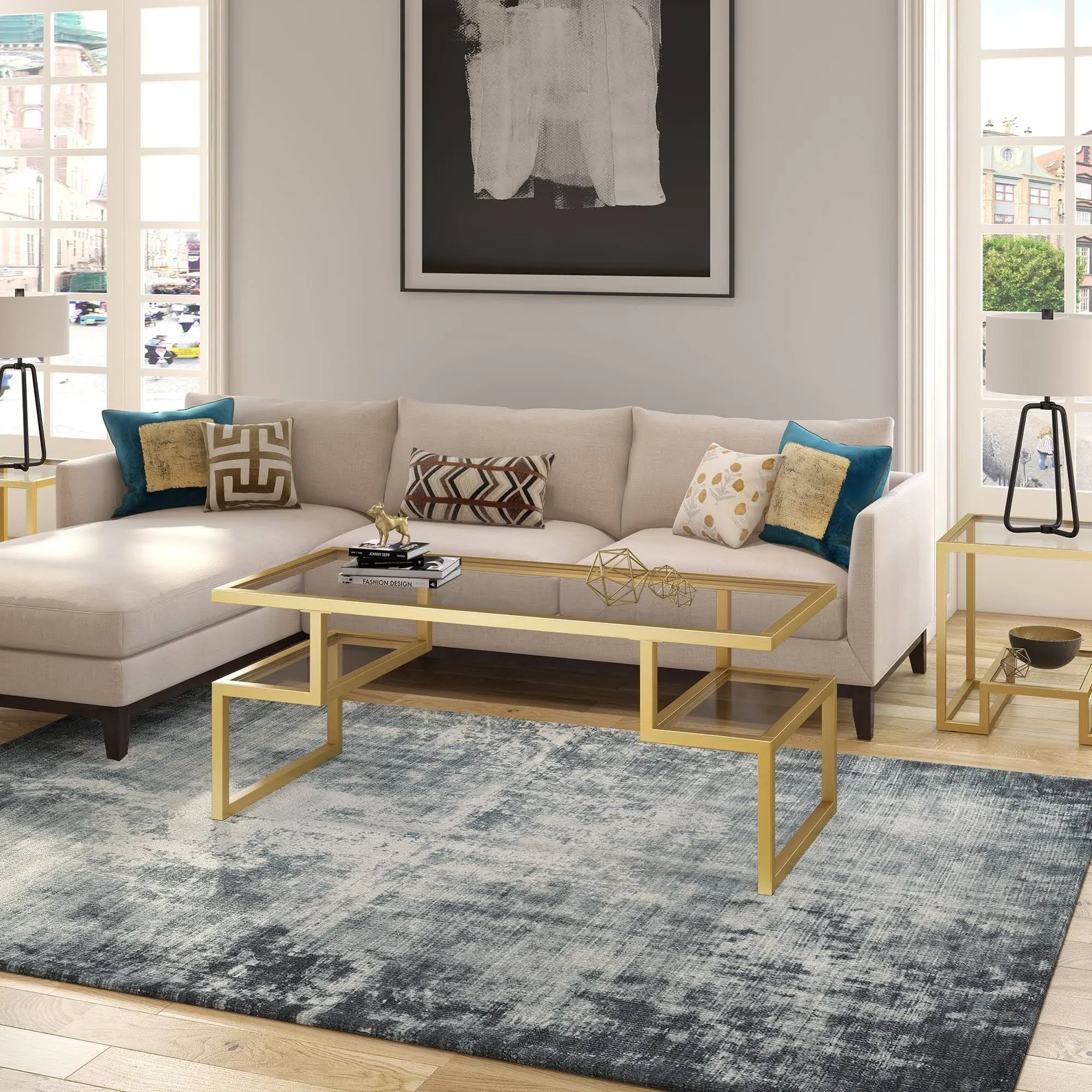 Hailey Home Zander Brass Glass Modern Coffee Table Lowes.com