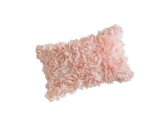 MIULEE 3D Decorative Spring Romantic Stereo Chiffon Rose Flower Pillow Cover Solid Square Pillowcase for Sofa Bedroom Car 12x20 Inch 30x50cm Peach Pink Wedding Valentines Day