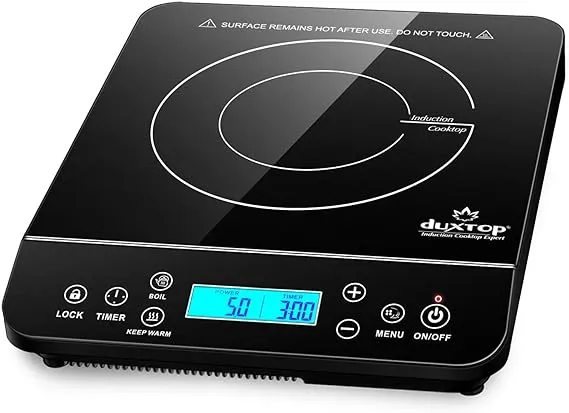 Duxtop Portable Induction Cooktop, Countertop Burner Induction Hot Plate with LCD Sensor Touch 1800 Watts, Silver 9600LS/BT-200DZ