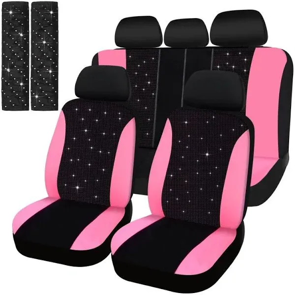 Bling Car Seat Cover Full Set Velvet Seat Cover for Women Breathable Full Set Vehicle Seat Protector Black Mesh Auto Seat Cover Universal Fit for Most of Sedan, SUV, Truck, Minivan Airbag Compatible