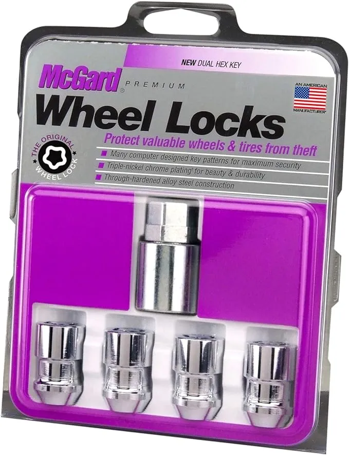 McGard 24137 Chrome Cone Seat Wheel Locks (M12 x 1.5 Thread Size) - Set of 4 Locks and 1 Key