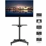 BONTEC Mobile TV Stand with Tilt, Rolling TV Stand Fits 23-60" LED, LCD, OLED, Flat Curved TVs Up to 88 lbs, Height Adjustable TV Cart with Laptop Shelf, Max VESA 400x400mm