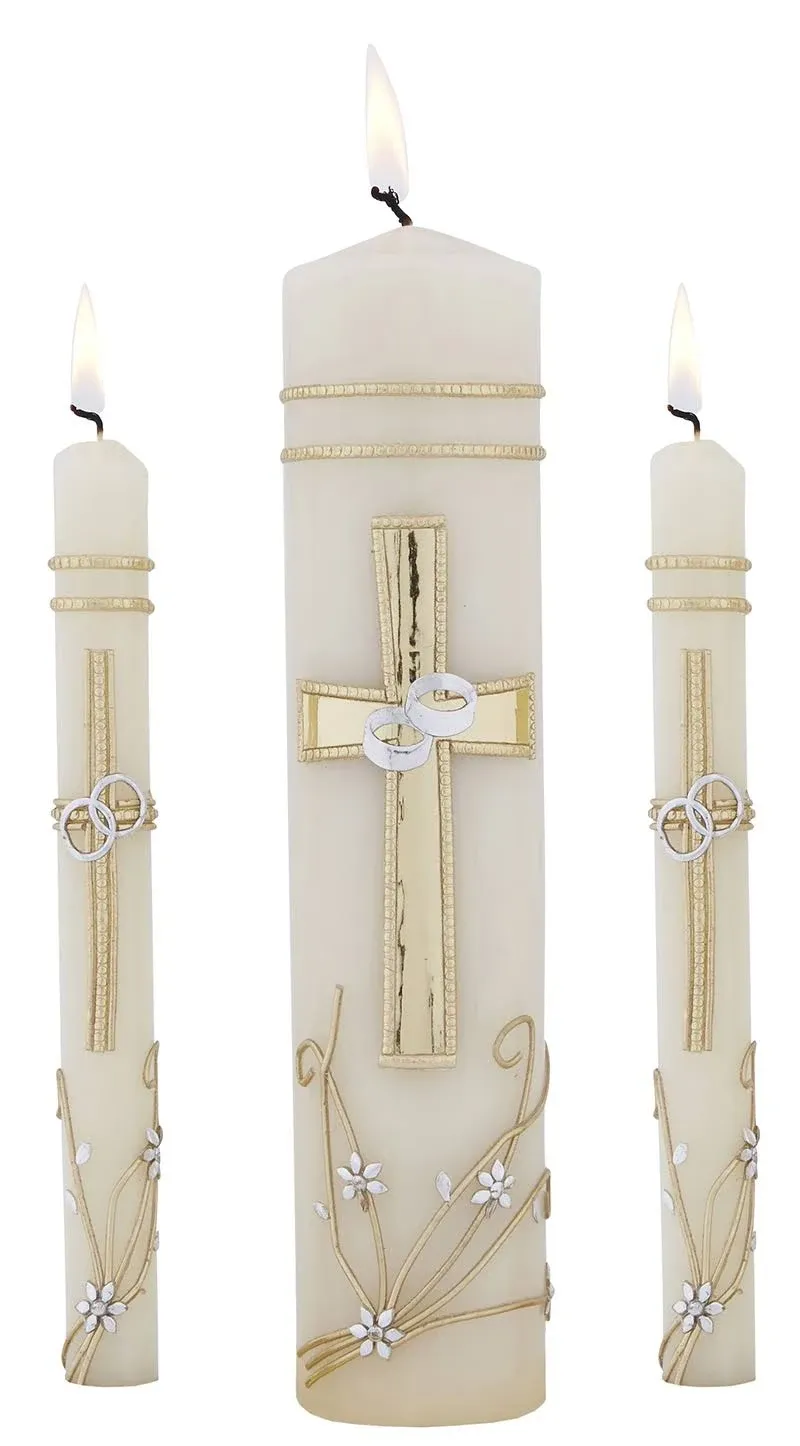 Hand Crafted Wedding Candle Set by Will & Baumer, Set of 3, Ornate Cross