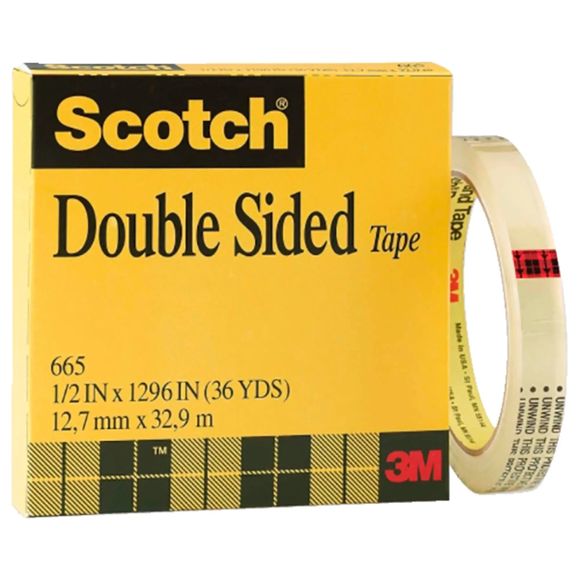 3M Double-Sided Tape 3" Core 0.5" x 36 yds Clear 665