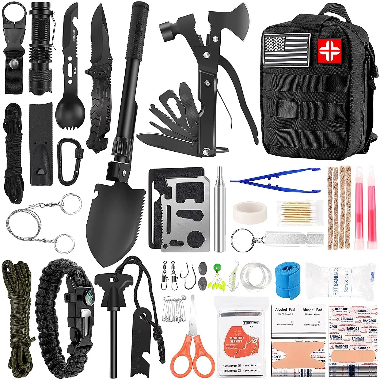 Survival Kit and First Aid Kit, 142Pcs Professional Survival Gear and Equipment with Molle Pouch