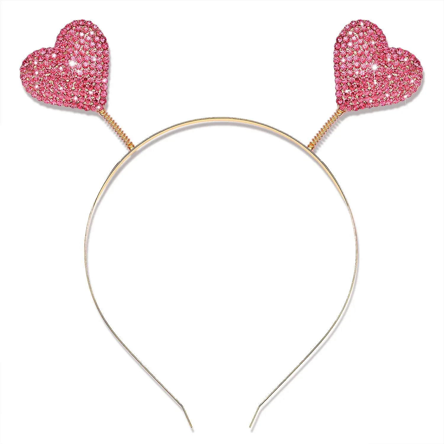 Valentine’s Day Heart Headband for Women Shinny Rhinestone Heart Hairbands Pink