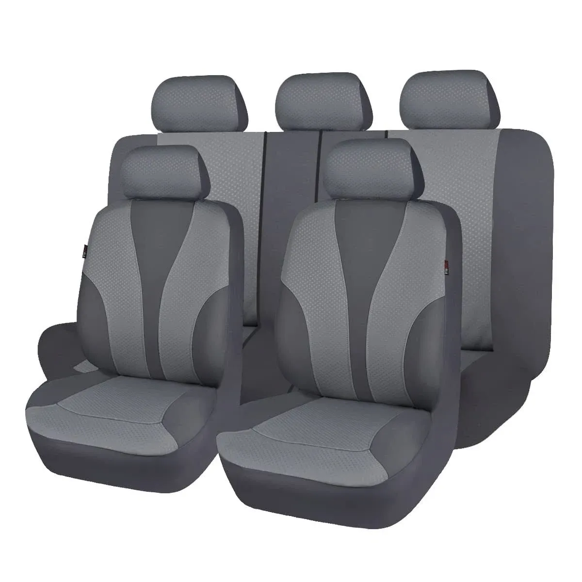 Flying Banner Car Seat Covers Full Cover Universal fit Car Truck SUV Van Stamp Breathable Rear Bench Split Polyester Fabric (Full Set - Low Back - Fabric, Solid Gray)