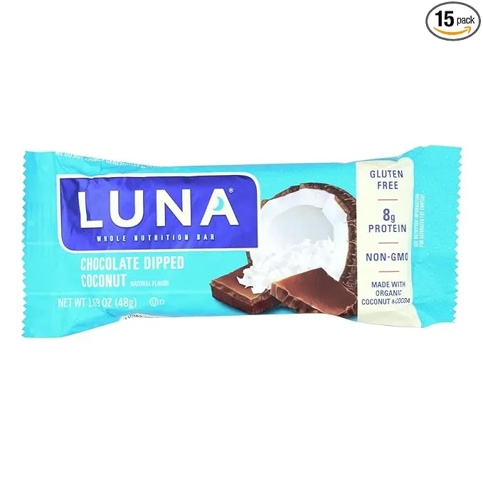 Clif Bar Luna Bar - Organic Chocolate Dipped Coconut - Case of 15 - 1.69 oz