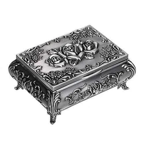 Hipiwe Vintage Metal Jewelry Box Small Trinket Jewelry Storage box For Rings Earrings Necklace Treasure Chest Organizer Antique jewelry Keepsake gift Box Case for Girl Women (Small)