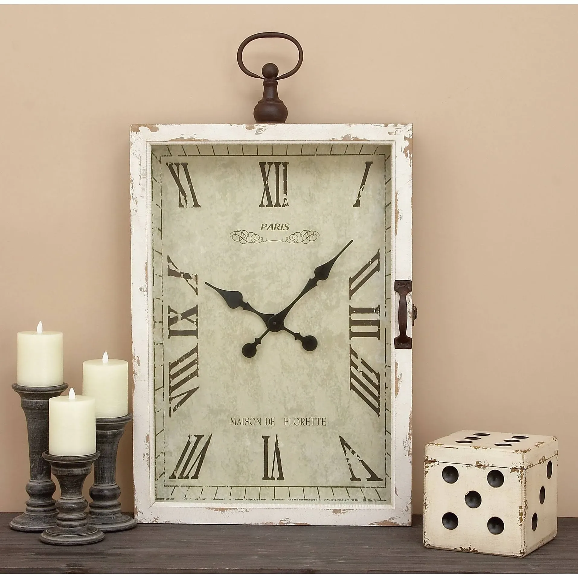 Rustic Tall Vintage French Wall Clock Roman Numerals Distressed White Wood Frame