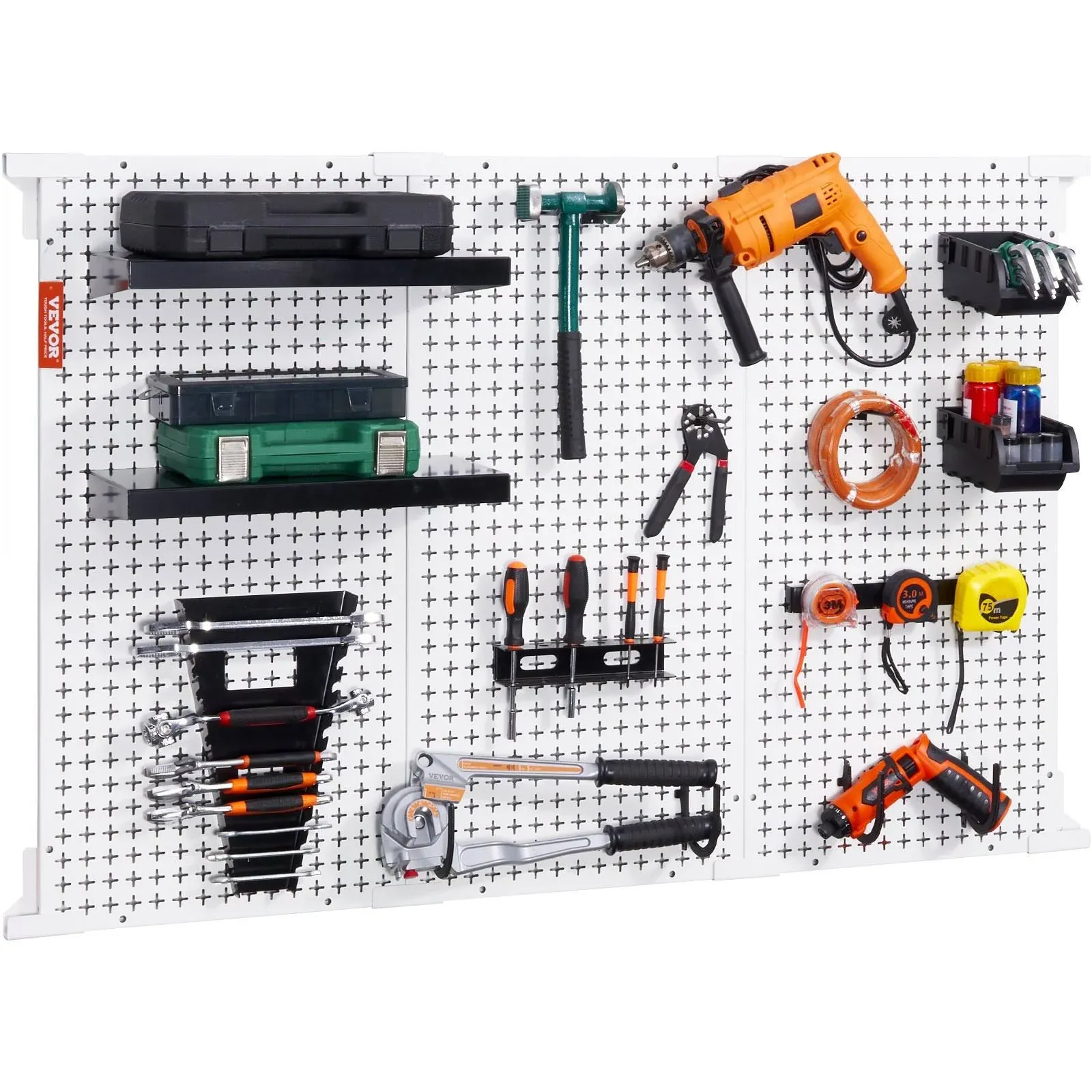 VEVOR Pegboard Wall Organizer 48" x 32" 495LBS Loading Garage Metal Pegboard Organizer Wall Mount 37PCS Tool Storage Kit with 3 Peg Boards Hooks