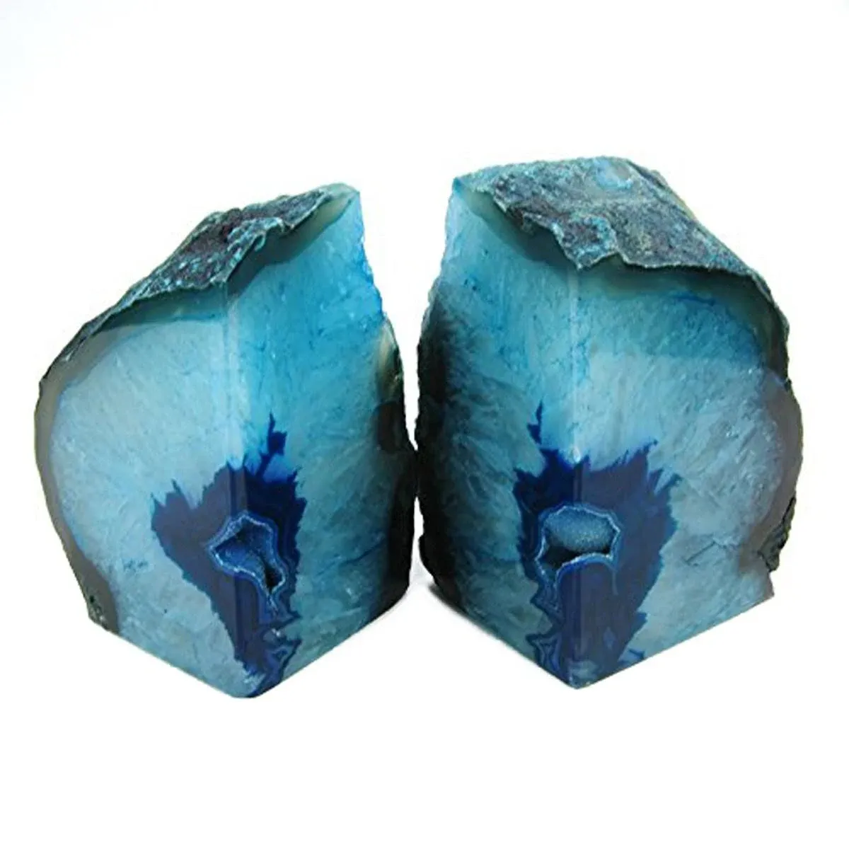 JIC Gem Teal Agate Bookends 3 to 4 lbs Polished 1 Pair with Rubber Bumpers for Office Decor and Home Decoration, Green Dyed, 3-4lbs.