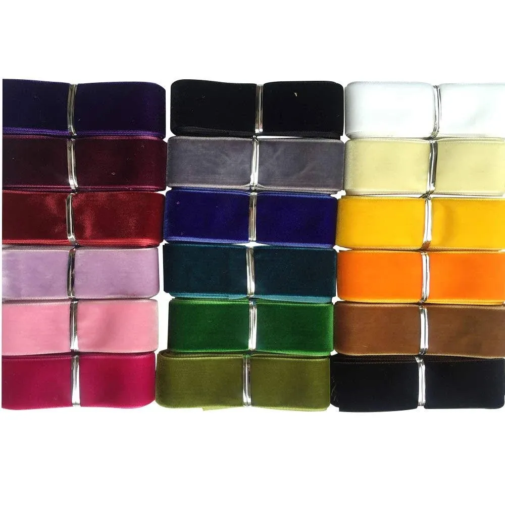 20 Yards 1&#034; Velvet Ribbon Total 20 Colors Assorted Lots Bulk 25mm (Multicolored)