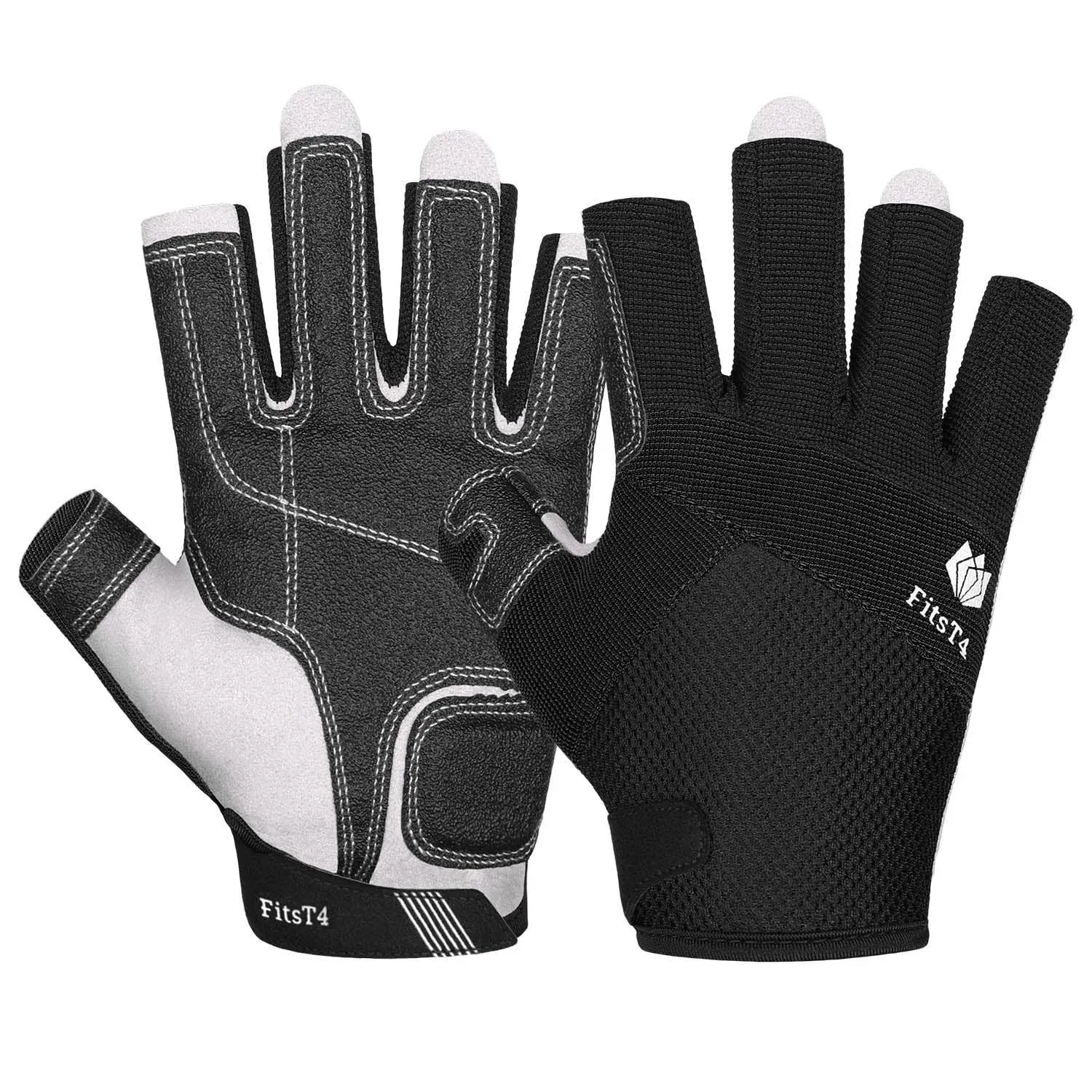 FitsT4 Sports FitsT4 Sailing Gloves 3/4 Finger Padded Palm Mesh Back for Comfort