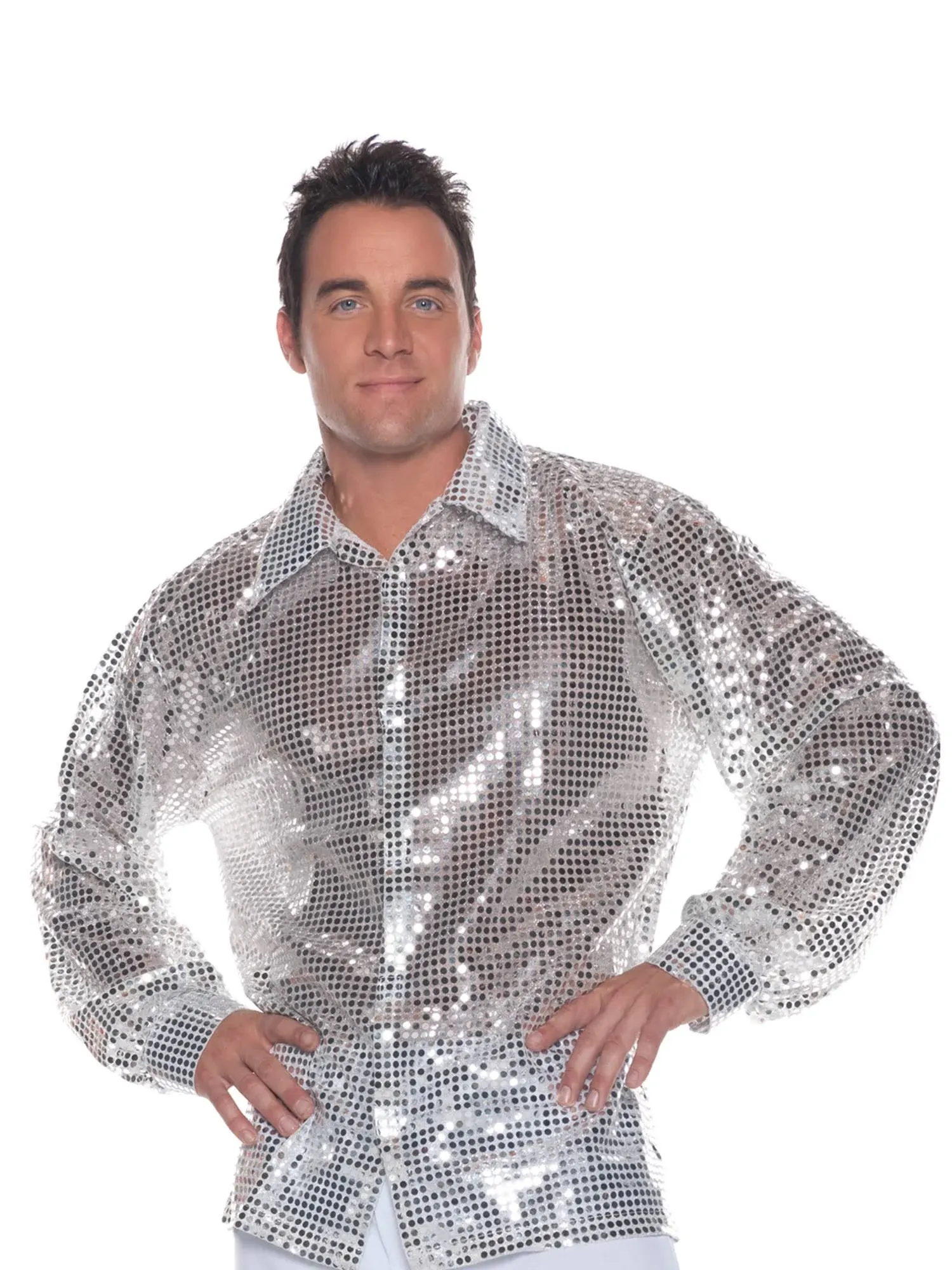 Silver Long Sleeved Sequin Shirt Adult Men