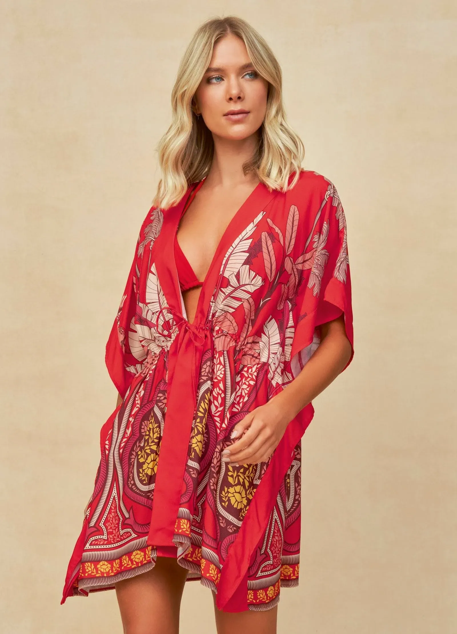 Maaji Parrot Palms Addy Kaftan MD / Dark Red