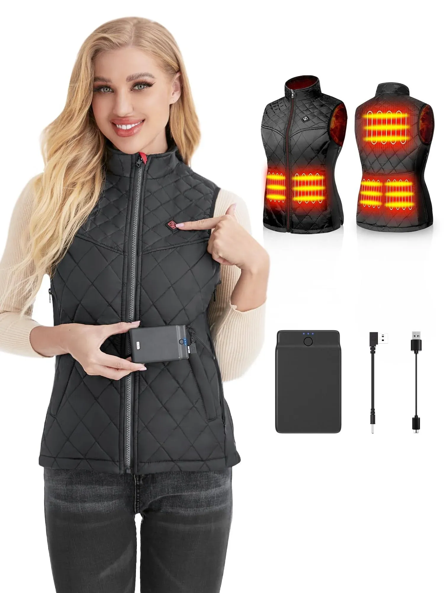 PETREL Heated Vest Women with Battery Pack Heated Jacket Electric Rechargeable Heated Coat