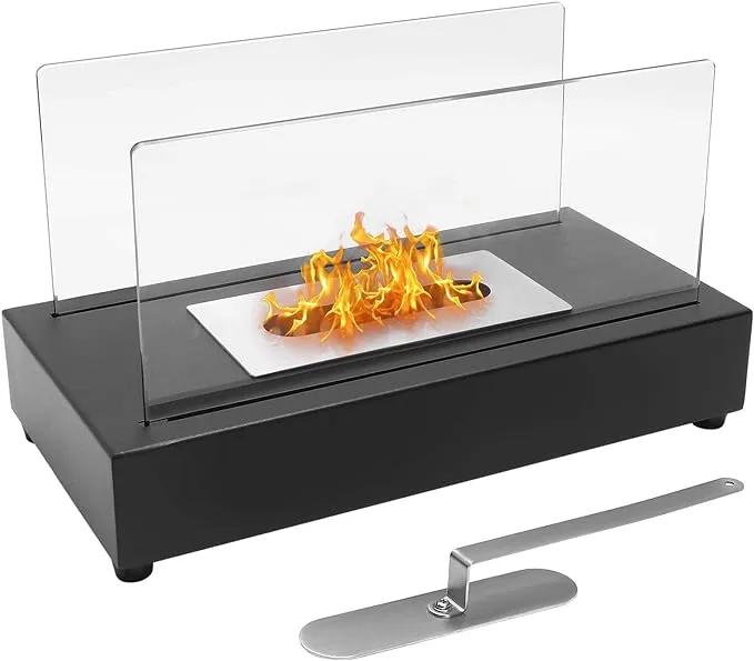 Mr.Ton Tabletop Fire Pit Bowl, Ventless Bio Ethanol Fireplace for Indoor & Outdoor, Personal Fire Pit, Rectangle, Large, Black