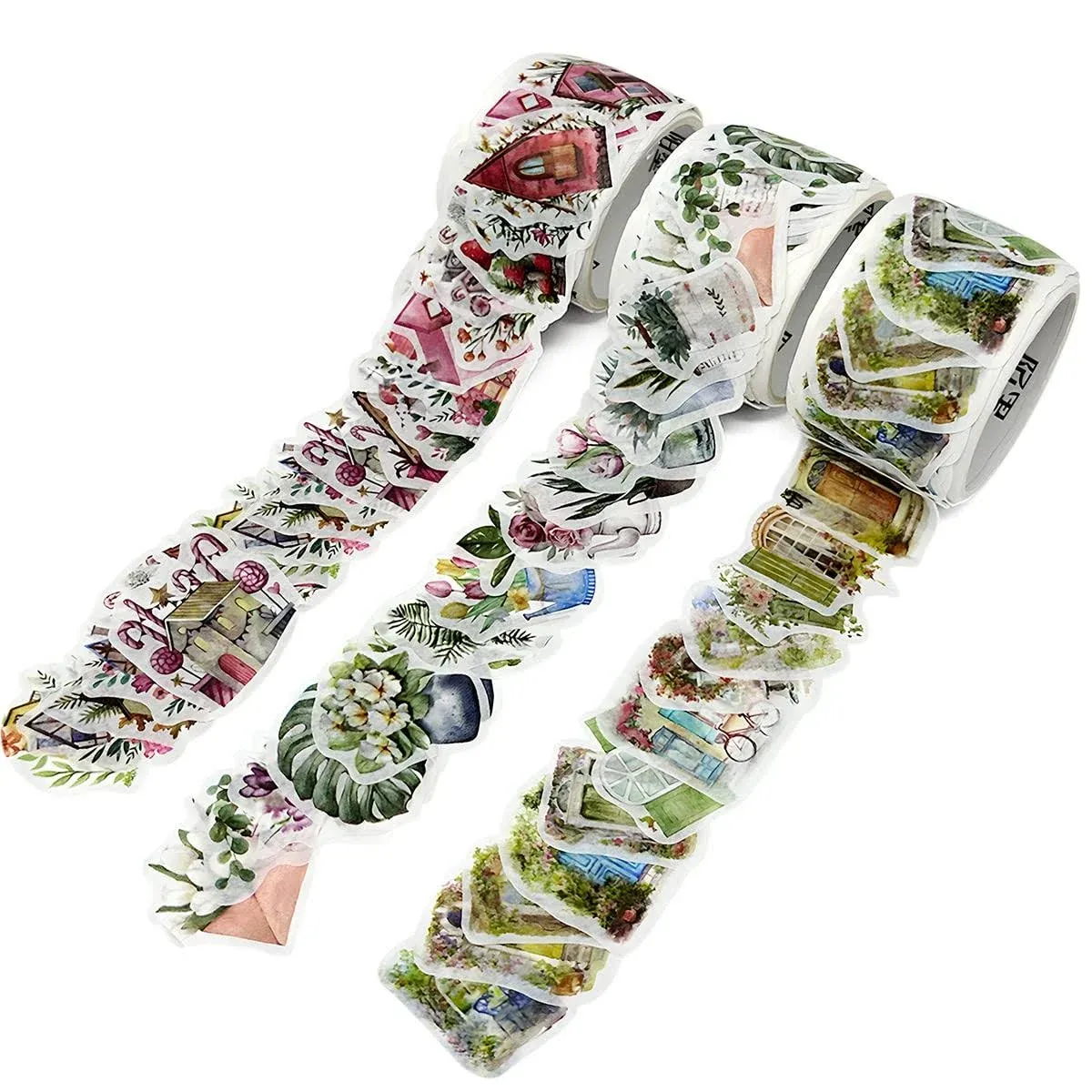 Wrapables 3 Rolls Decorative Washi Tape Stickers (300 pcs), Vintage Scenery