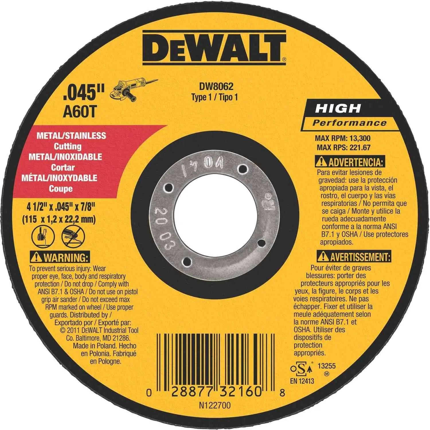 Dewalt DW8062 Cutting Wheel