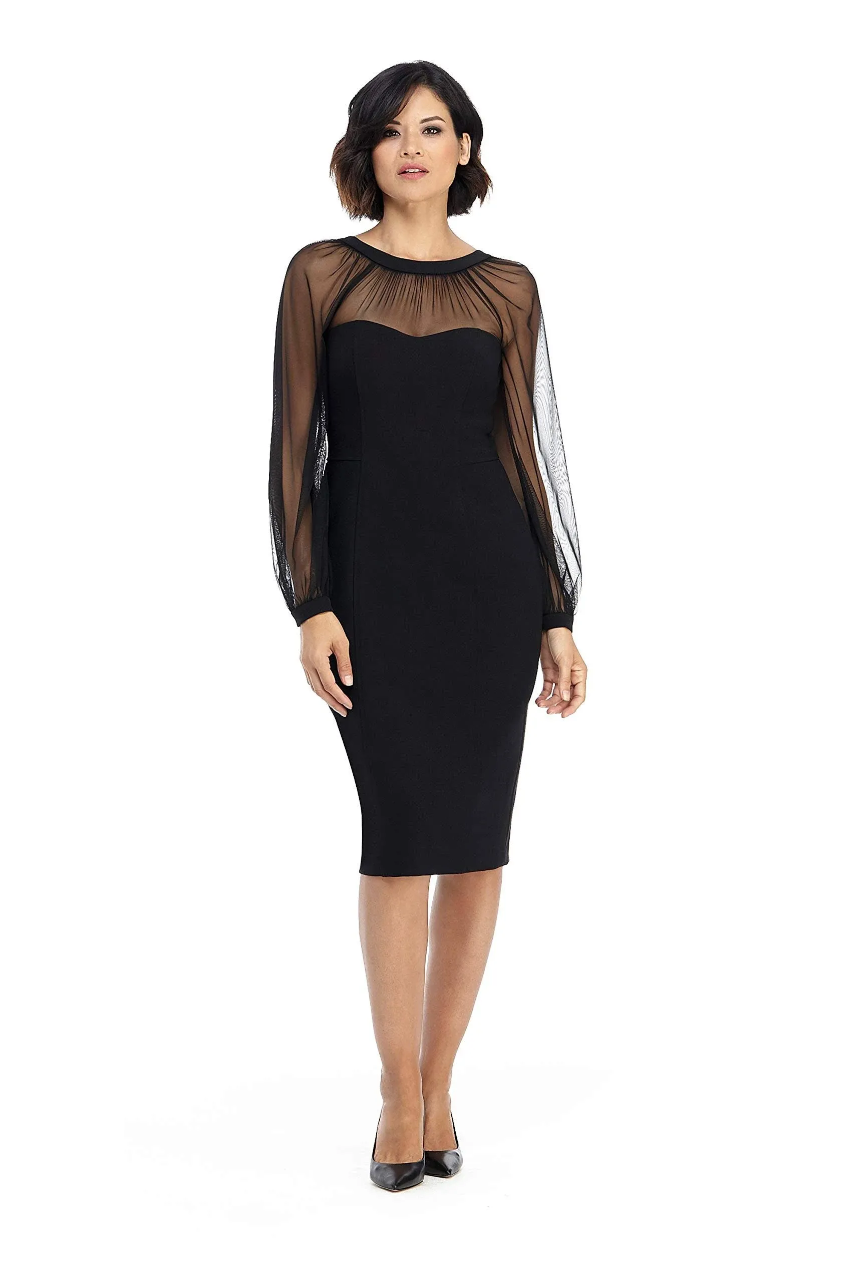 Maggy London Illusion Lace Long Sleeve Cocktail Dress in Black