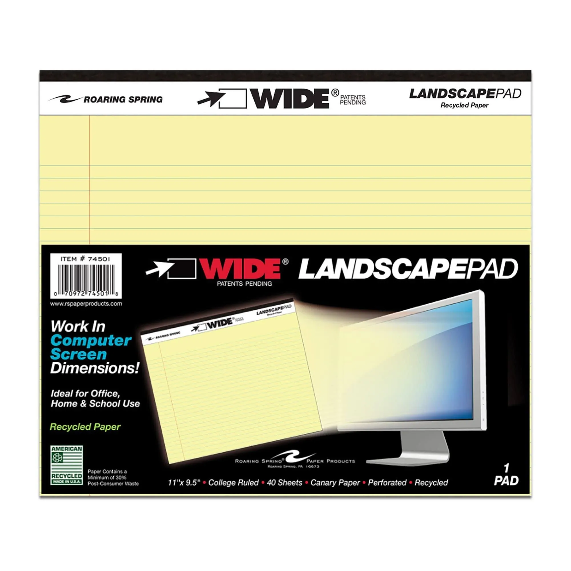 Roaring Spring Wide Landscape Format Writing Pad, College Ruled, 11 x 9-1/2 ...