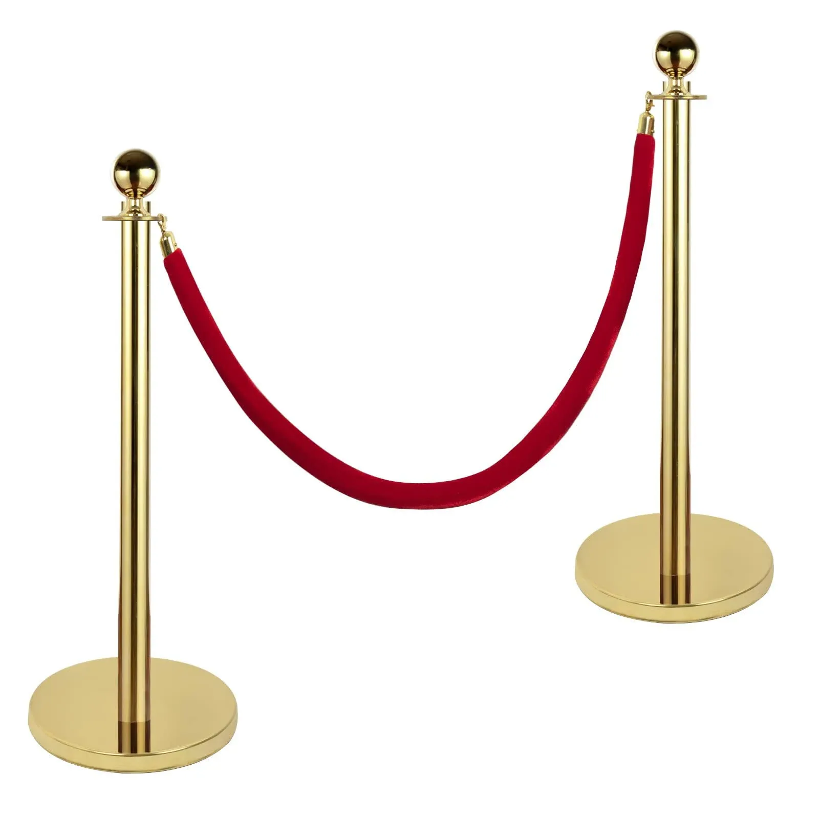 Gold Stanchion Set, Stanchion Posts Queue Pole 5FT 1 Red Velvet Ropes Crowd Control Barrier,2PCS