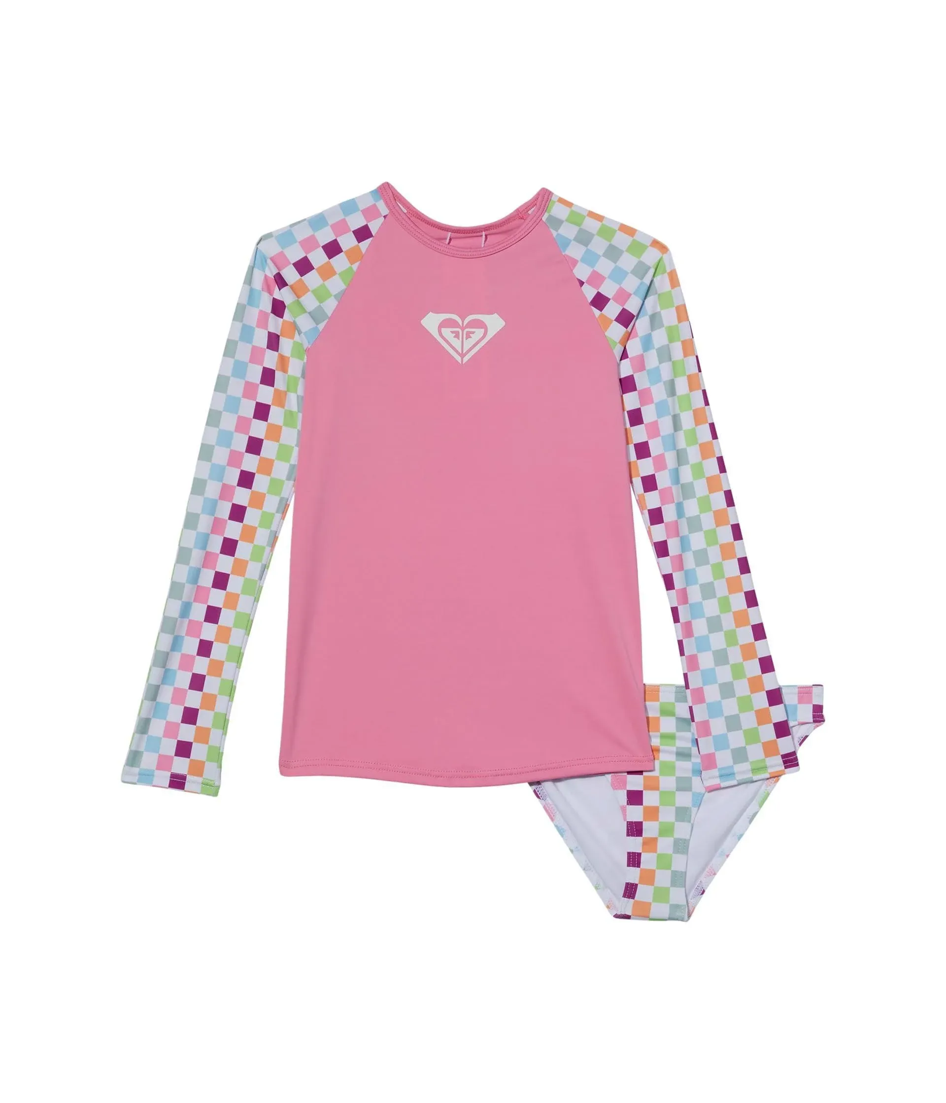 Roxy Girls' Rainbow Check Long Sleeve Rashguard Set