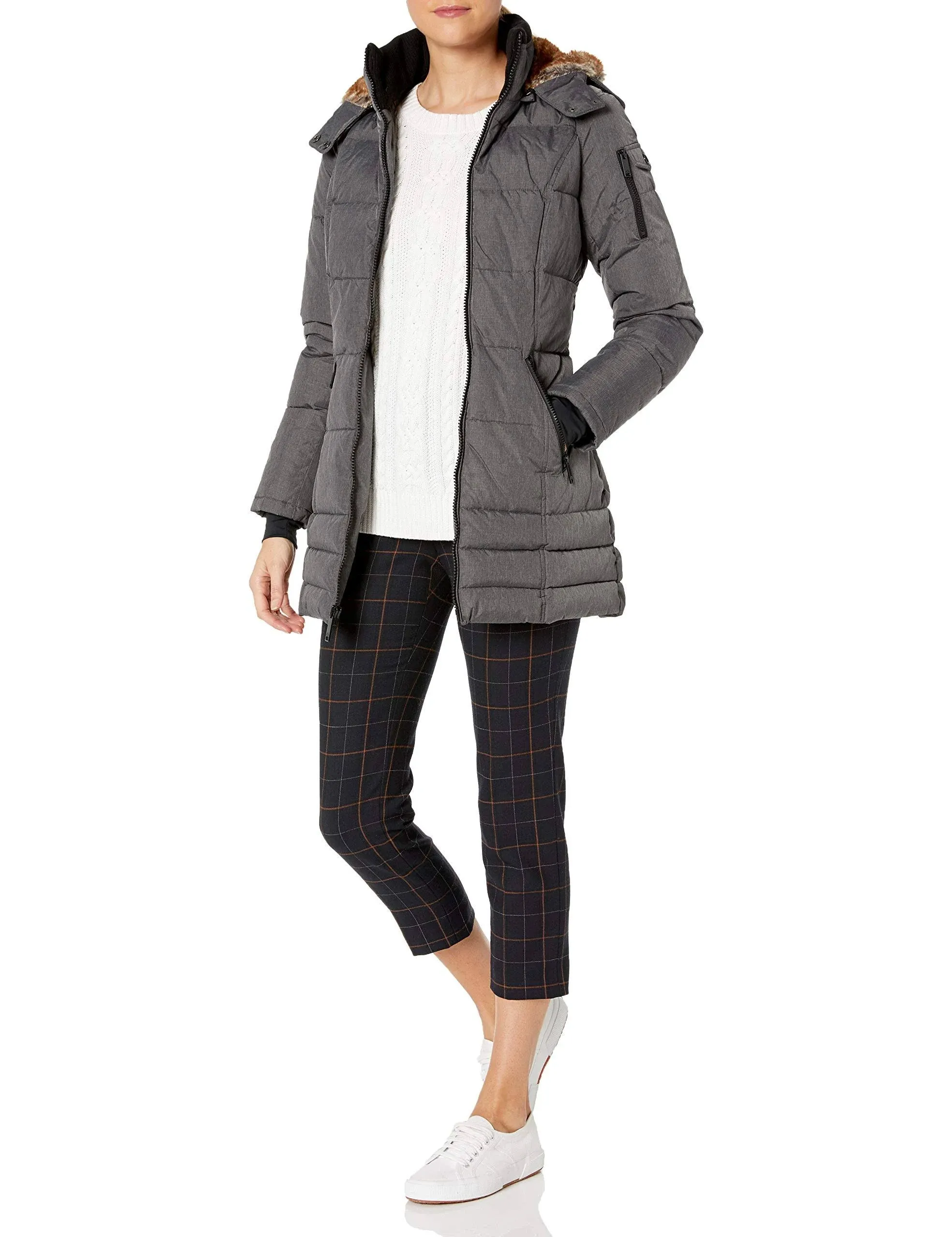 Hfx Women's 3/4 Puffer with Full Faux Fur Hood