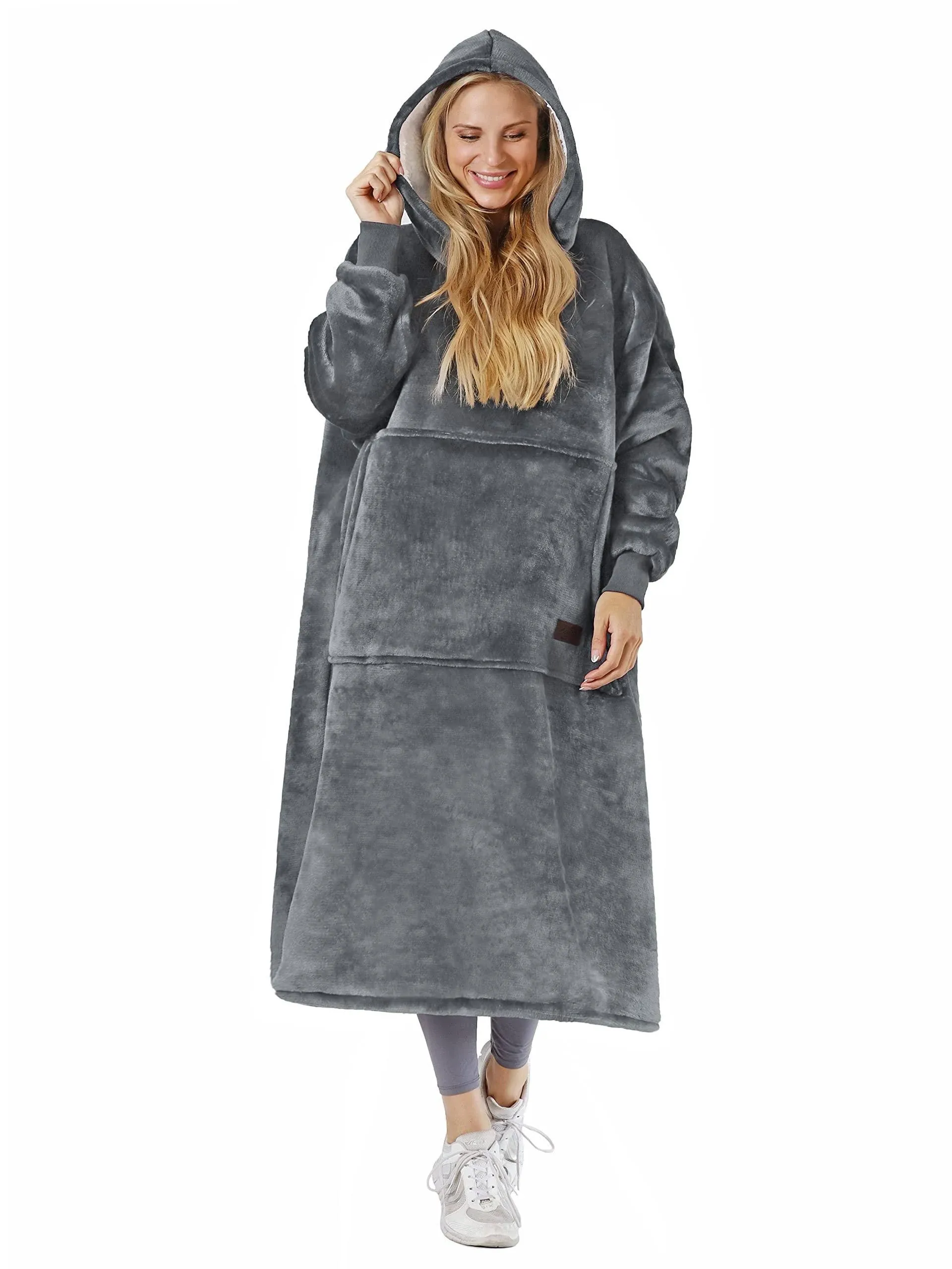 Tirrinia Extra Long Oversized Hoodie Blanket Sweatshirt Comfortable Sherpa Giant ...