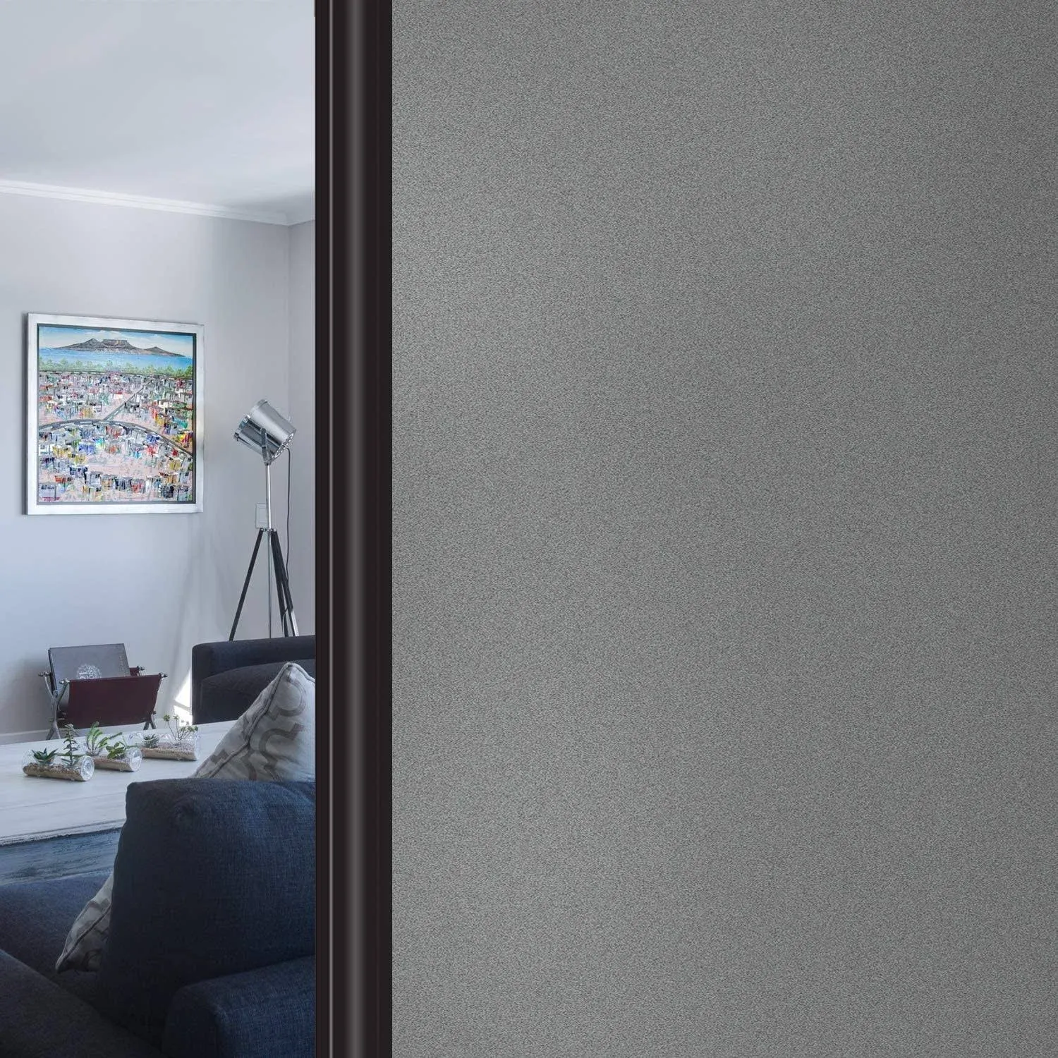 HIDBEA 17.5 in. x 78.7 in. Non-Adhesive Frosted Privacy Decorative Window Film in Gray