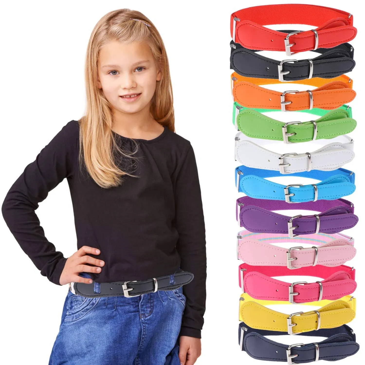 Olgaa 12 Pieces Kids Belt Adjustable Elastic Fashion Belt with Pin Buckle for ...