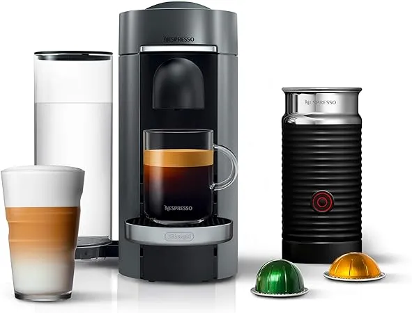 Nespresso VertuoPlus Deluxe Coffee and Espresso Machine by De'Longhi with Milk Frother, 4 Cups, Piano Black