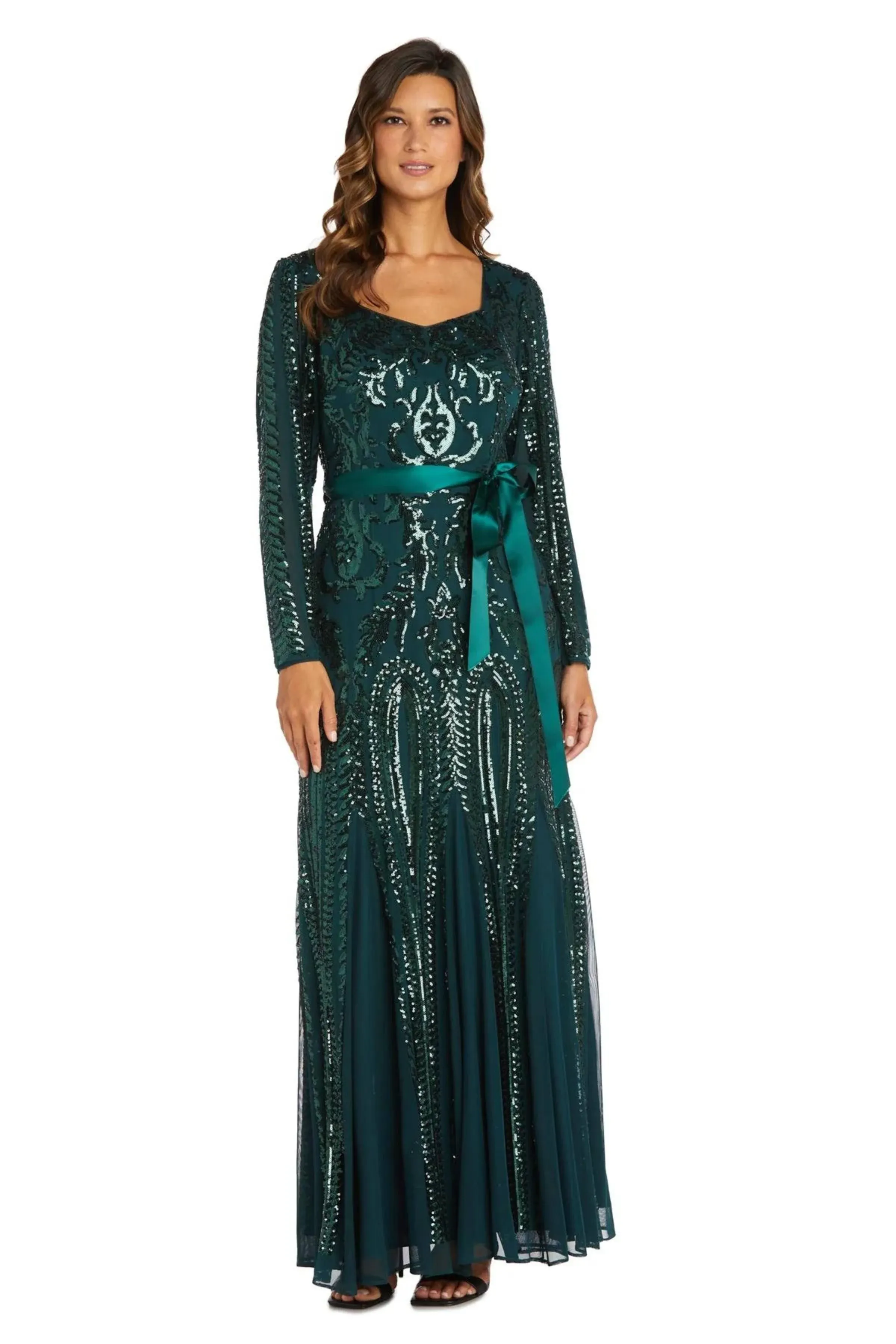 Embellished Godet Gown In Hunter