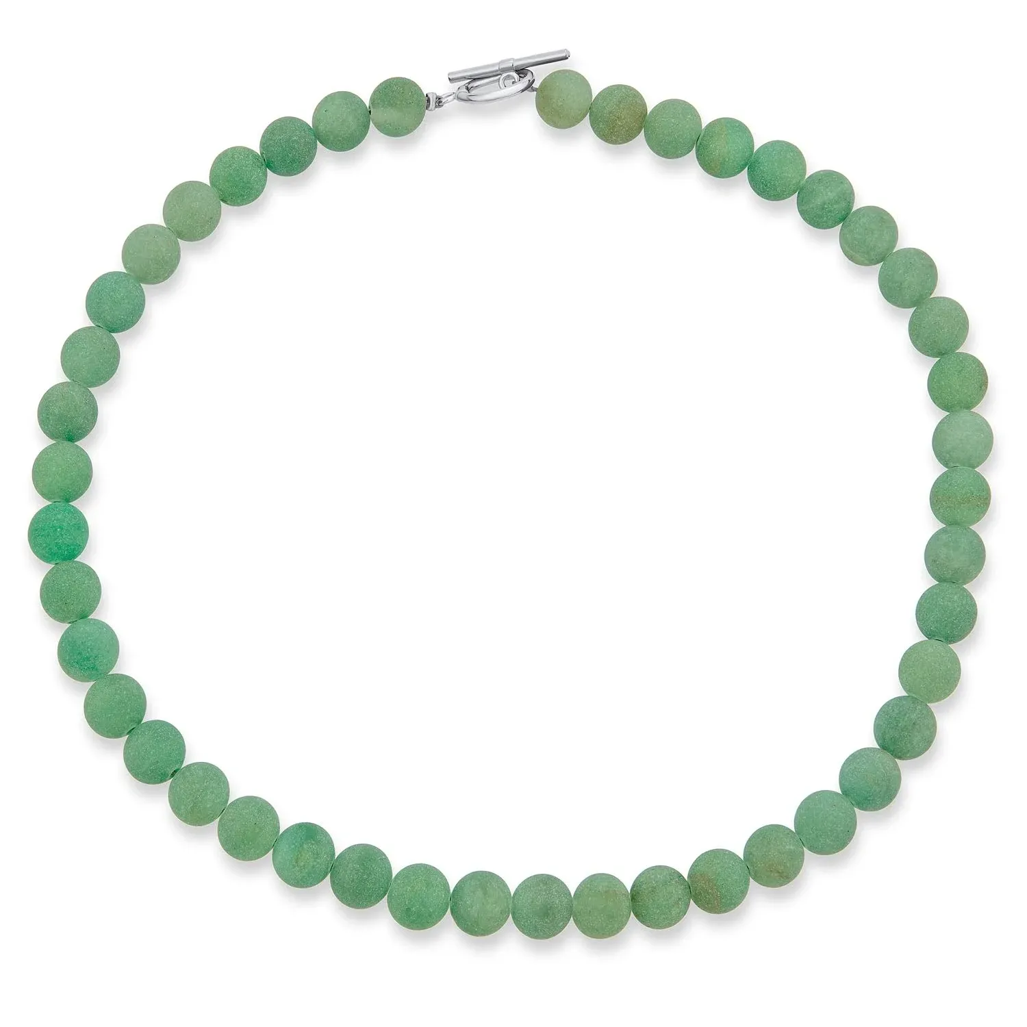 Plain Simple Smooth Classic Matte Moss Green Natural Aventurine Round 10MM Bead Strand Necklace Silver Plated Toggle Clasp 16 Inch