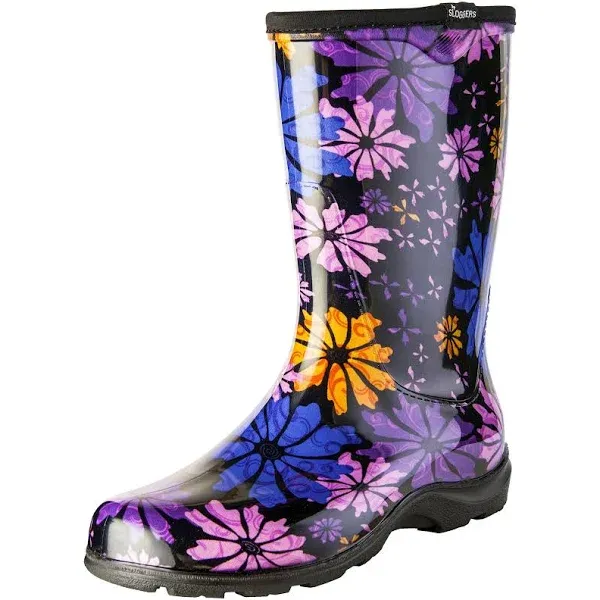 Sloggers Waterproof Garden Rain Boots for Women - Cute Mid-Calf Mud & Muck Boots with Premium Comfort Support Insole, (Flower Power), (Size 10)