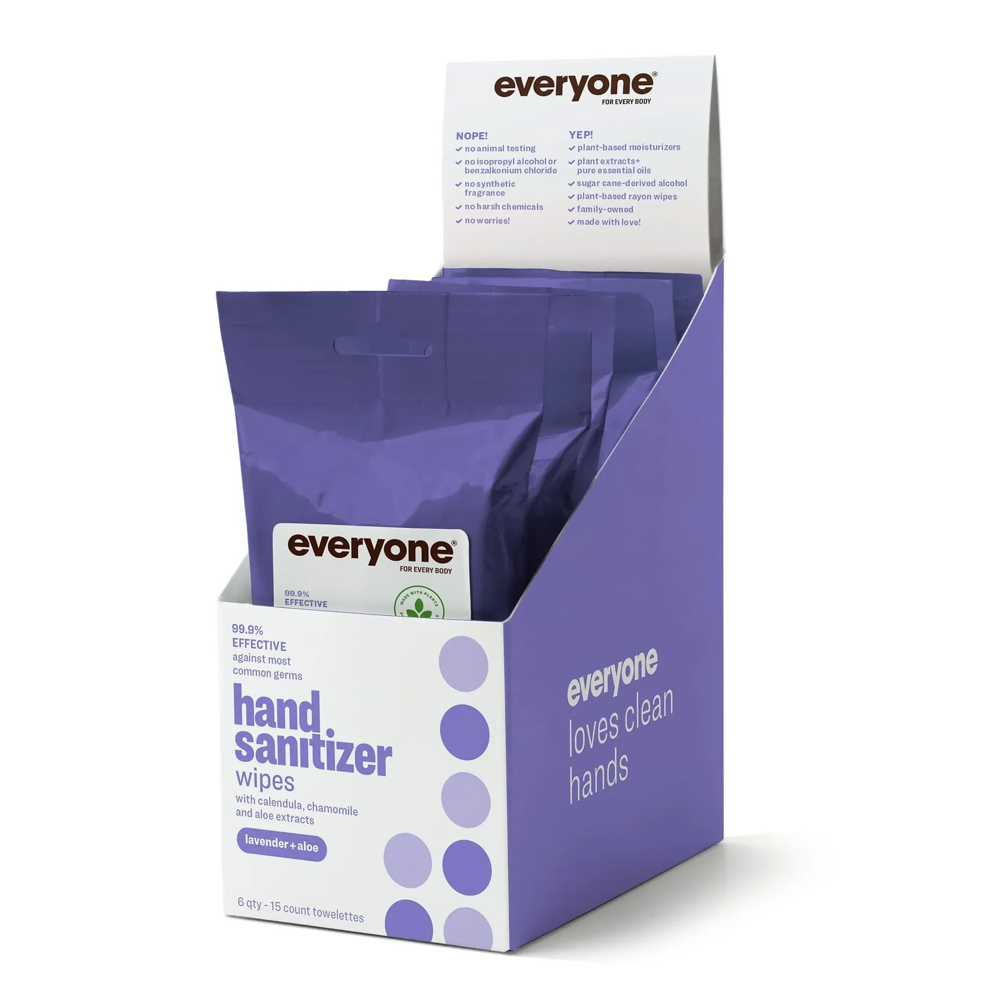 Everyone, Hand Sanitizer Wipes Lavender Aloe, 15 Count (Case Of 6)
