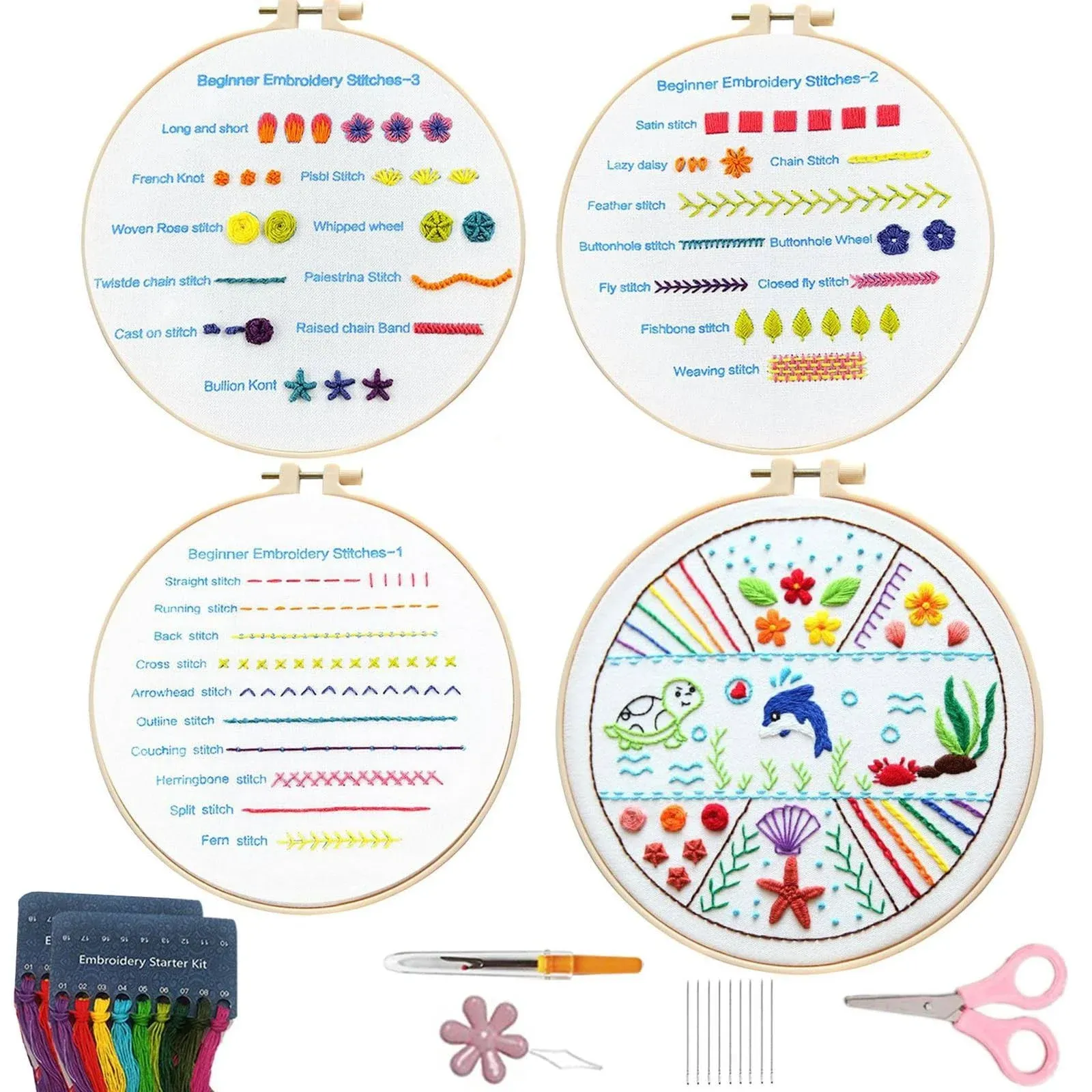 YSMNAIL Embroidery Kit for Beginners, 4 Set Embroidery Starter Kit for Adults ...