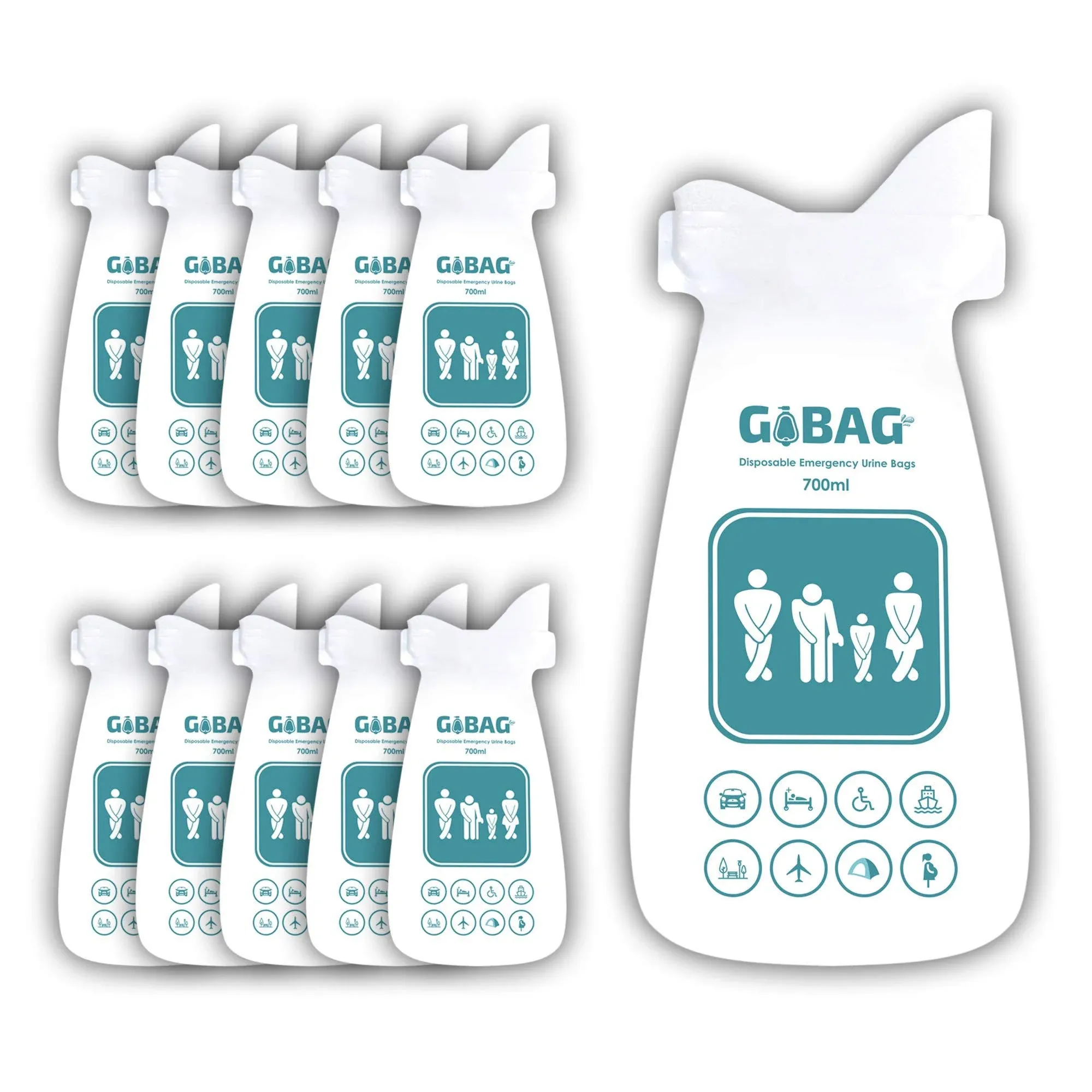 Gogobag Disposable Urine Bags 10-Pack Unisex Portable Urinal Pee Bags with 2X...