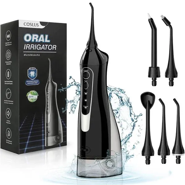 COSLUS Water Dental Flosser Pick for Teeth: 4 Modes Cordless Portable 300ML Larger Tank Water Teeth Cleaner IPX7 Waterproof Flossing Cleaning Picks for Home Travel FC5360